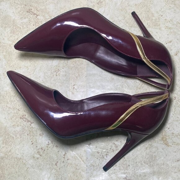 Marc Fisher Burgundy Pointed Toe High Heels Gold Accents Workwear Party Prom - Picture 5 of 8